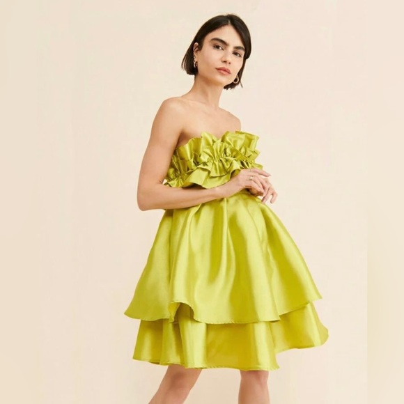 Elegant Lime Green Strapless Mini Dress - Picture 1 of 4